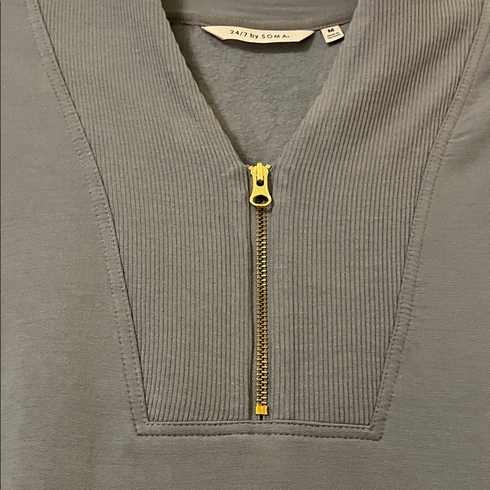 Soma Ladies Med Muted Blue Half-Zip Ultra-soft Sweatshirt - Picture 3 of 7